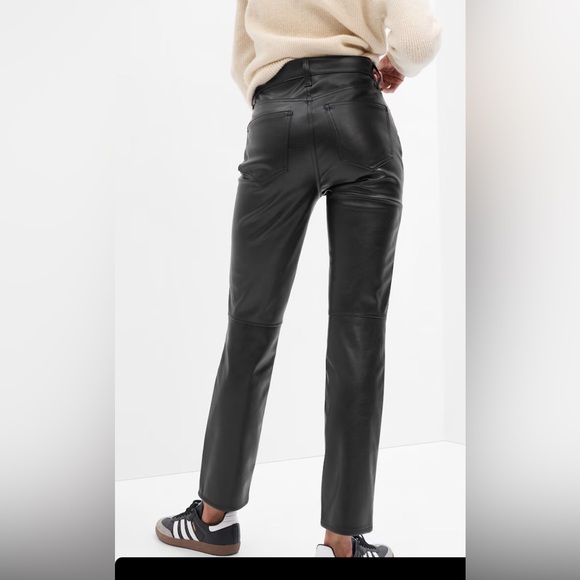 Woman’s Gap Faux leather vintage slim high rise pants. Size 32/ 14 Regular Black - Picture 4 of 14